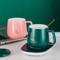 POZEAL 머그컵세트 55도 자동보온 세라믹 컵, 화이트(USB)