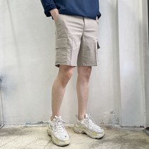 라운지21 남자 뒷밴딩 스판 린넨 카고 4부 반바지