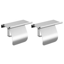 2X Modern Stainless Steel Wall Mount Toilet Paper Holder with Phone Shelf Roll Bathroom Fixture, [01] silver