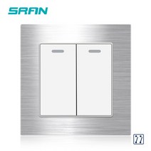 SRAN 조명 스위치 on off 2gang 3way 알루미늄 합금 브러시 패널 86x86mm 16A 250v eu uk 전원 버튼 홈 개선, [02] White