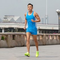 마라톤복장 마라톤 복 트레이닝 피트니스 조끼 반바지 속건 러닝상의 런닝의류 러닝옷, 세트, 19803스카이블루(남)
