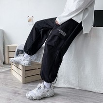 남성용 블랙 카고 바지 힙합 스트리트웨어 패션