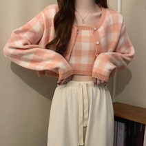아이엠몽 여성 투피스 격자 체크 나시 탑 가디건 체티