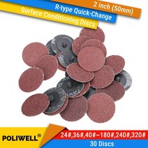 샌딩 원형 그라인더 사포 30pcs 2 인치 50mm 롤 잠금 r 형 퀵 체인지 디스크 레드 그레인 디스크 금속 표면 컨디셔닝 다이 액세서리, 100