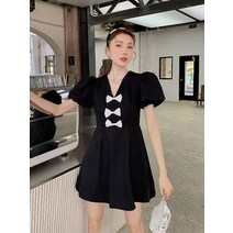 퍼프소매원피스 ANNX 오리지널제작 입체 나비 결 벌룬소매 셀럽 소흑 2507060918