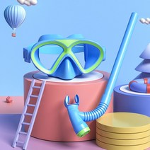 키즈네온 스위밍고글 프리다이빙 스노클세트 올인원 스노쿨링 잠수경 마스크 물놀이필수템 드라이, 네이비 블루 평평한 빛