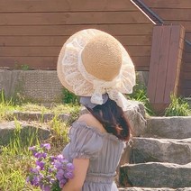 무배 엘리제 레이스 밀짚모자 여름 리본 여자 바캉스 여성 챙넓은 라피아햇 보넷
