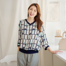 마담그레이스 BL62213 메이 패턴 브이넥 나그랑 블라우스(3컬러)