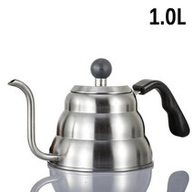 커피포트 드롱기 커피드립퍼 핸드드립주전자 커피머신 1l1.2l 스테인레스 스틸 커피 주전자 구즈넥 얇은 주둥이 커피 드립 주전자 온도계 부어 커피 포트 주전자, 실버 1.0리터