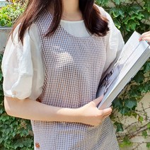 방가지똥 앞치마 빅포켓 브라운체크 리플지지미 앞치마, 1개