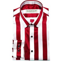 이럭셔리클럽 광택 실크 공단 셔츠 맞춤 셔츠 줄무늬 스트라이프 20mm 레드 DS211285