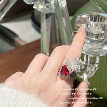 유화 석류 루비 나비 반지 디자이너 18K 금비둘기 피 붉은 물방울 지르코늄 불꽃 절단 반지
