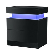 Lefuture RGB 침대 협탁 2단 서랍장, 블랙