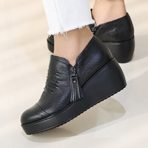 제이슈 천연소가죽 공들인 통굽 부티 슈즈 7cm
