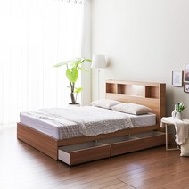 우아미가구 모노 밀크 C타입 LED 3서랍 퀸 침대프레임 FO5153, 메이플