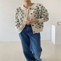 기타 여자꽃무늬단추귀여운크로쉐가디건