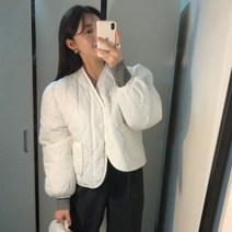 여성 경량 골프 점퍼 숏경량 패딩 코트 데일리 v넥 마름모 루즈핏 올 매치 숏 코튼 여성용 스타일 가을 겨울 신상품