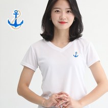 멋지군 코오롱 쿨론 기능성 브이넥 닻 자수 반팔 쿨 티셔츠