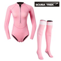 2mm 프리다이빙 바다수영 서핑슈트 여성 웻슈트 잠수복, S, 핑크 점프수트 + 1mm 핑크 양말
