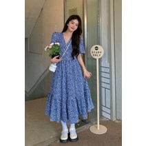 M-4XL 빅사이즈 꽃무늬 롱원피스 맥시 여름 플라워 패턴 88 A라인 캐주얼 반팔 라지