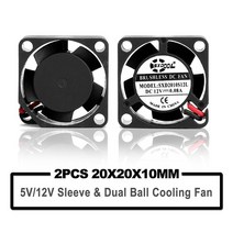 cpu 랩 휀 쿨러2pcs 미니 마이크로 소형 냉각 팬 20mm 슬림 20X20X10mm 2010 DC 12V 0.08A pm2.5 감지기 모, 한개옵션0
