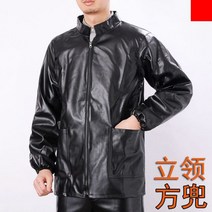 후드 가죽 자켓 중장년 남자 노동 보험 작업복 오토바이 타기 방수 및 방풍 수중, 5XL 190-220캐티, 블랙 스탠드칼라/스퀘어포켓/싱
