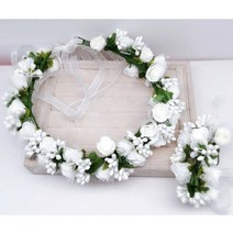 Boho Flower Floral Headband Crown Garland 결혼 손잡이 축제 파티, 하얀색