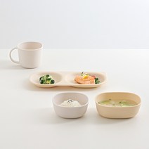 탁가온 네모 2구세트(2구식판+밥+국) 에코젠 아기 유아 자기주도 식판, 브라운