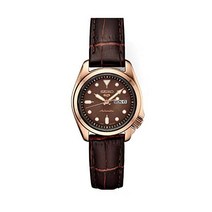SEIKO 세이코 남성 로즈 골드 다이얼 브라운 가죽 밴드 오토매틱 시계