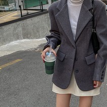 직장인룩 여성 블레이저 정장마이 브라운 베이지 카라 울 헤링본 자켓