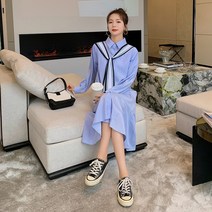 바스락 원피스 바스락롱원피스 여름원피스 여셩원피스 2021 여름 여성 실크 스카프 셔츠 원피스