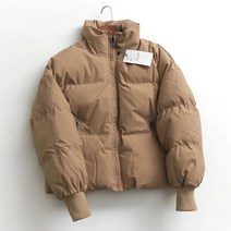 여성 겨울 스탠드 카라 웰론 집업 숏 패딩점퍼 경량 누빔 크롭 시보리 다운자켓 코트 빅사이즈