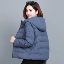 후드 무지 솔리드 다운코트 여성용 긴팔 경량솜 웰론 패딩 빅사이즈 외투 상의