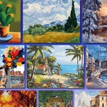 니테샵 [신규] 리빙듀오 DIY 쉬운 명화 유화 그림 그리기세트 61종 중형 40 x 50 (ver 2), 5. A-060 집으로가는단풍나무길(40x50)