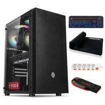 포유컴퓨터 게이밍 에디션 조립 PC 03 (i3-10100F WIN10 Home RAM 4GB NVMe 500GB GT710) + 게이밍 기계식 키보드 + 게이밍 장패드 + 5구형 멀티탭 + USB 32GB, 기본형