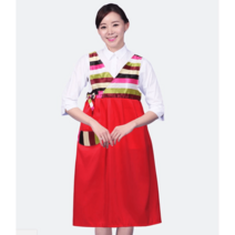 추석 한복 명절 앞치마 전통 가게, L, 붉은색