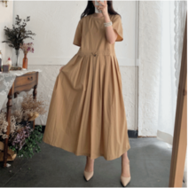 바스락 반팔 스트링 핀턱 주름 플리츠 롱 플레어 원피스 3 color