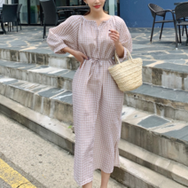 퍼니걸스 체크 깅엄 스트랩 롱 원피스 6293