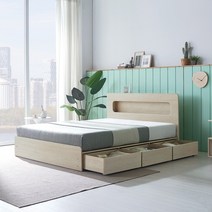 규수방 프리미엄 LED서랍형침대 핸드폰 충전 콘센트 내장 301모델, 301서랍형(오크), 퀸, 파워본넬 자가드