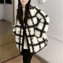 스타일아유 덤블 양털 후리스 양모 체크 패턴 뽀글이 자켓 겨울 아우터