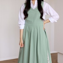 린넨 트임 롱 앞치마 SE8001 롱 원피스 빅사이즈 주방 공방 네일샵, 그린