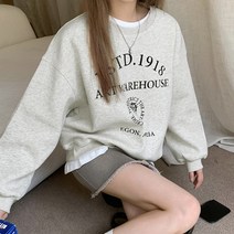 라라벨 여성용 기모 맨투맨 1918 루즈핏 기모맨투맨 티셔츠