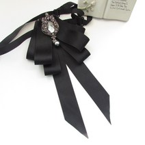 패션 리본 라인석 여성 나비 넥타이 영국 스타일 블라우스 여성 정장 목선 장식 셔츠 칼라 액세서리, 검정색