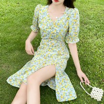 에픽걸 브이넥쉬폰절개원피스 반팔 여름 쉬폰 원피스