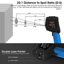 산업용 레이저 온도계 건 BTMETER 30:1 적외선 온도 미터 조절 가능한 방사율 알람 포함 HVAC 퍼니스 피자 오븐용 -50°C~1580°C(-50°C~3500