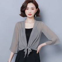 여름 얇은 쁘띠 코트 화이트 숏 쉬폰가디건 숄 배합 원피스 블라우스 에어컨 외 상의