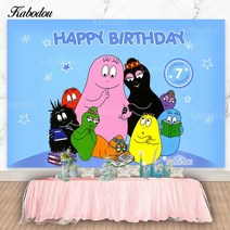 Kabodou Barbapapa 가족 사진 배경 생일 축하 베이비 샤워 장식 배너, 07 09_18 Polyester 270x150cm