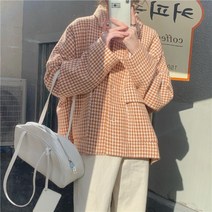 가을 겨울 오렌지 체크 튀김옷 여 한국 디자인 나른한 스타일 아우터 트렌드