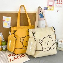 은창]사이드 포켓 큐트 베어 숄더백 에코백 가방 백 장바구니 쇼핑백 쇼퍼백 휴가 여성 여성용 여행 비치