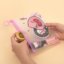 지퍼파우치 슬림 납작한 PVC 투명 수납 카카오 파우치